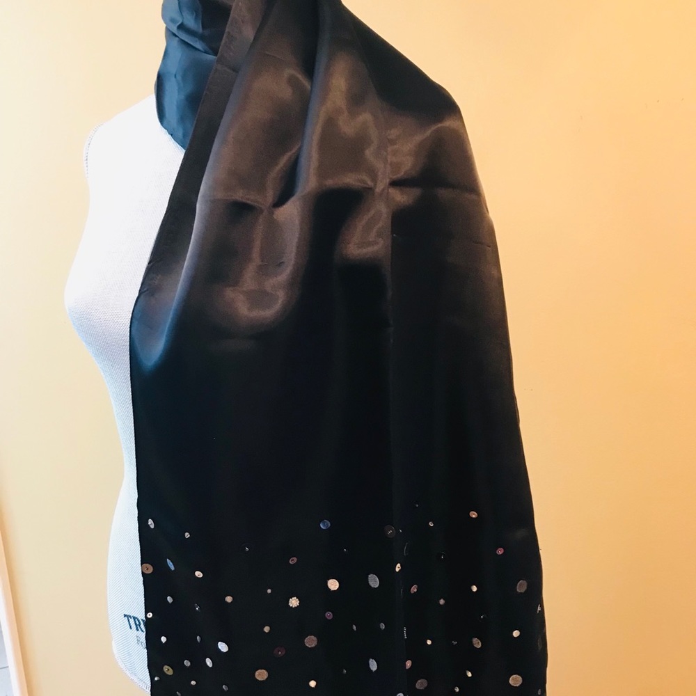Black satin silk wrap with colored beads & sequins
